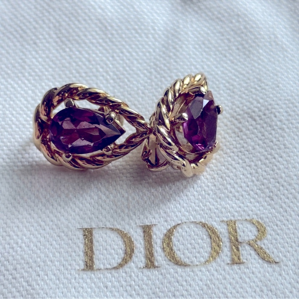 DIOR Christian Dior Vintage Amethyst and Gold Tone Earrings EUC